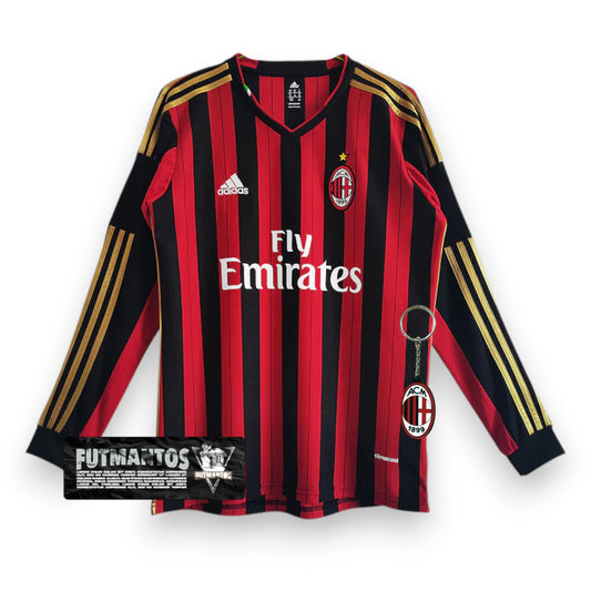 Camisa Milan Retrô Manga Longa 2013/2014 - - Vermelha e Preta | Futmantos