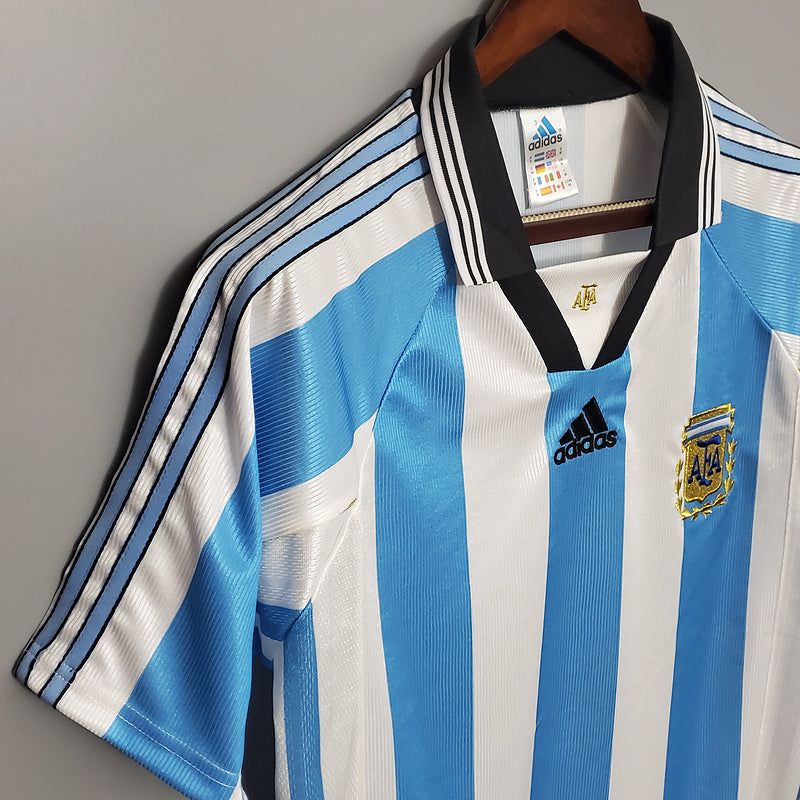 Camisa Seleção Argentina Retrô 1998 Azul e Branca - | Futmantos